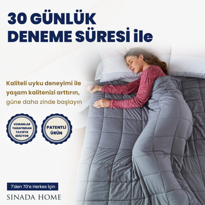 Sinada %100 Pamuk Kumaş Ağırlıklı Battaniye 30 Derecede Yıkanabilir %100 Organik Yün Dolgulu (Dört Mevsim)