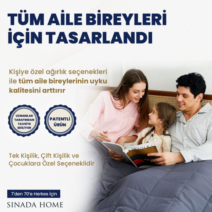 Sinada %100 Pamuk Kumaş 30 Derecede Yıkanabilir Ağırlıklı Battaniye Selenity Taşlı %100 Organik Yün Dolgulu(Dört Mevsim)