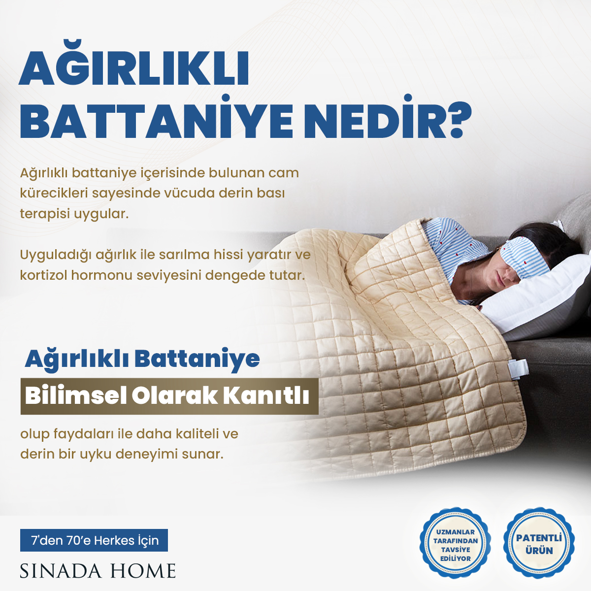 Sinada %100 Pamuk Kumaş Ağırlıklı Battaniye Karma Taşlı (Ay,Selenity,Garnet,Mavi Apatit) Elyaf Dolgulu(Dört Mevsim)