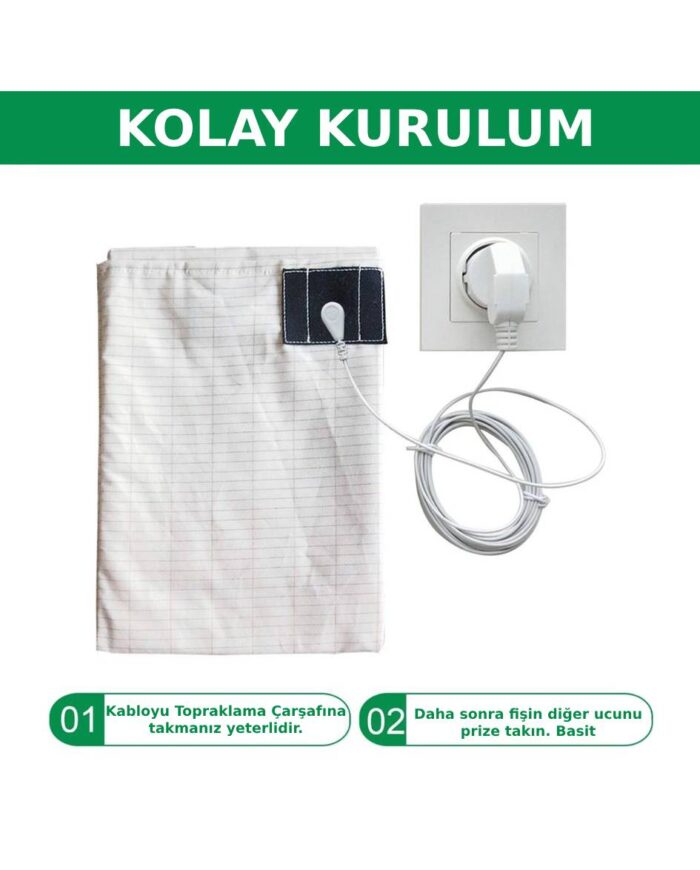 Sinada Topraklama Çarşafı (Cep Telefonu, EMF, Wifi, Radyasyon Emici) %100 Pamuk Gümüş İpli İletkenli